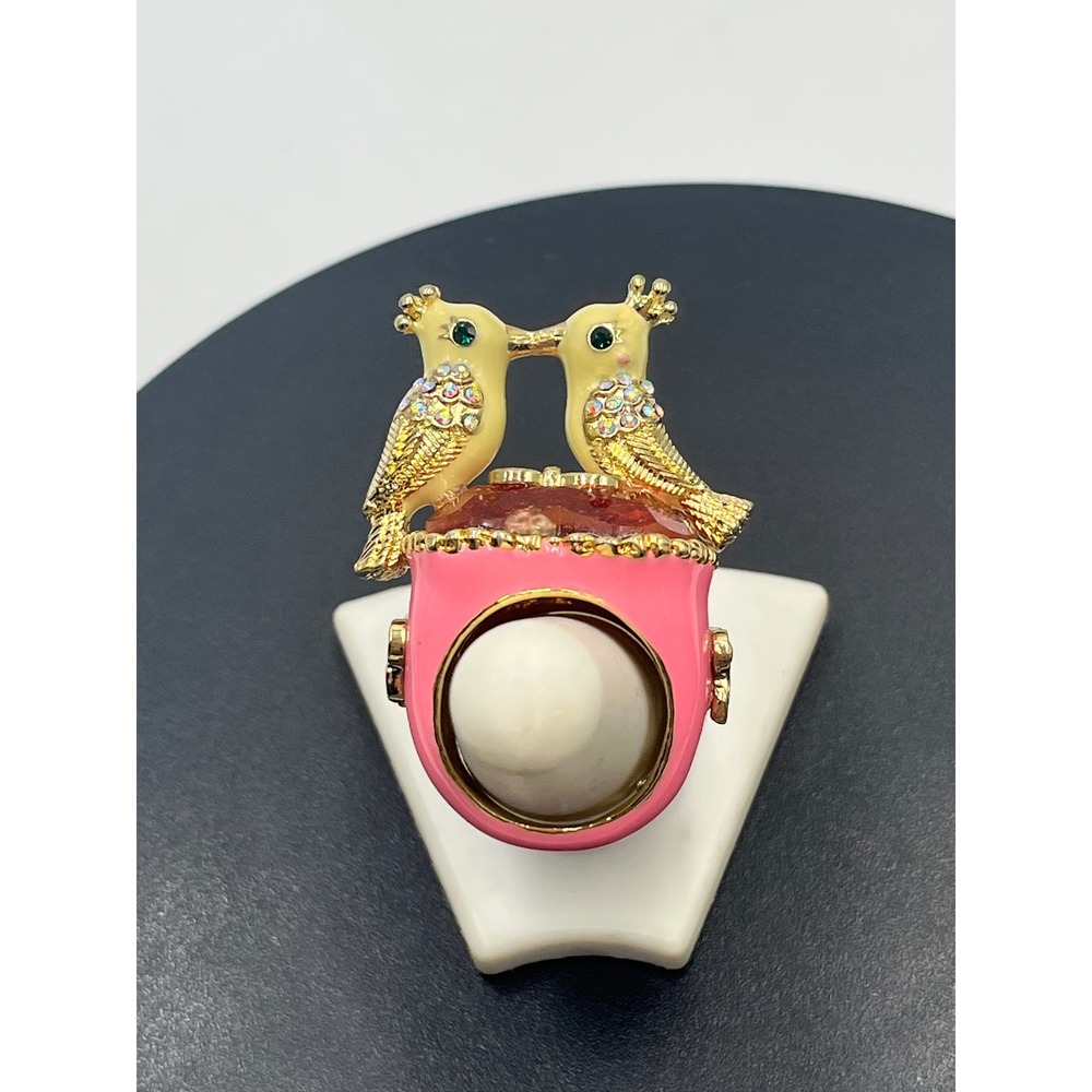 Betsey Johnson Vintage Love Birds Collection Pink Rhinestone Heart‎ Shaped Ring